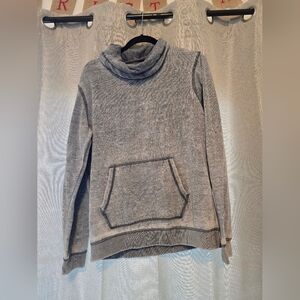 Gray Men's Cowl Neck Sweater with Front Pocket